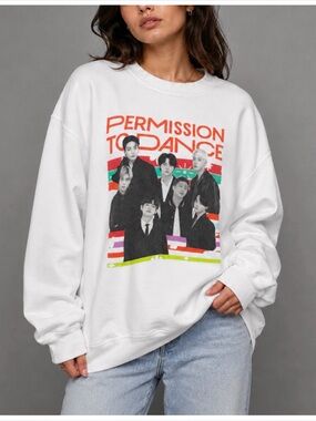 BTS • Official White “Permission to Dance” Graphic Crewneck Sweatshirt, L